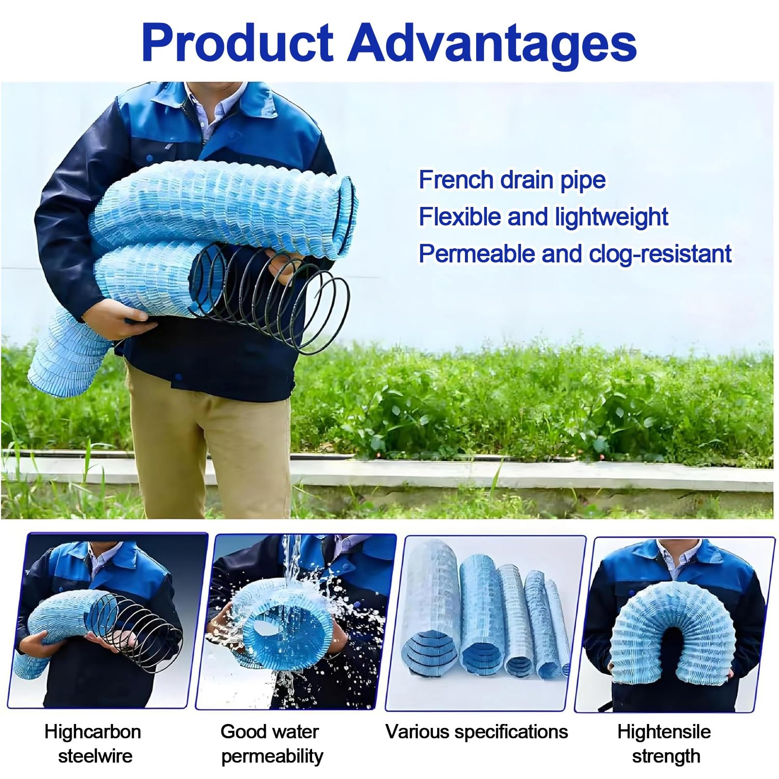 Kit De Drainage Français, Tuyau De Drainage Perforé Ondulé Flexible