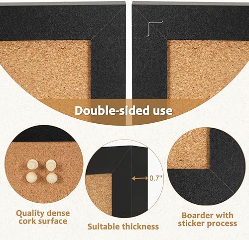 Vista 82 de Tablero de corcho grande de doble cara con lino, tablero de anuncios con marco de madera colgante de 24 x 18 pulgadas, tablero de visión