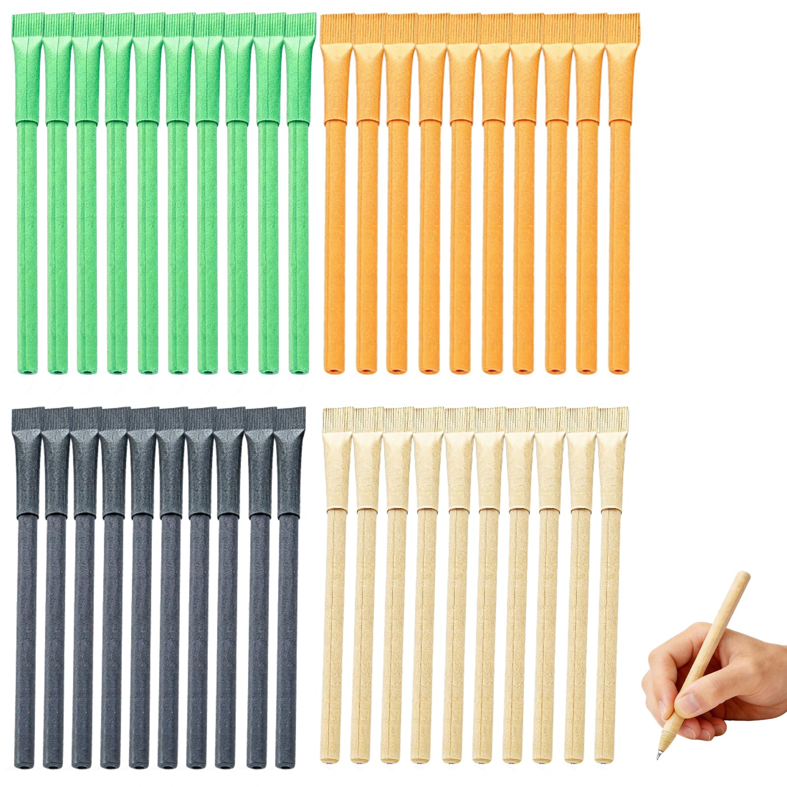 Rthynti Eco Friendly Pens, 40pcs Eco Paper Ballpoint Pens, Environmentally Friendly Kraft Pen for Office School