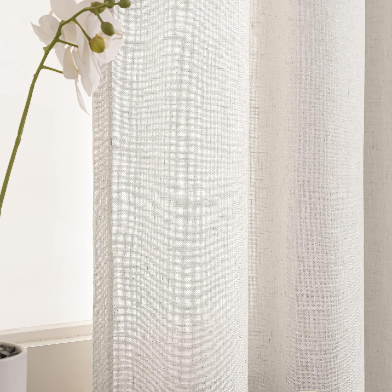 CUCRAF Tende Cucina per Interni a Vetro Finestra 60x60 (LxA) cm 2 Pezzi Corte Lino Tenda Beige Chiaro