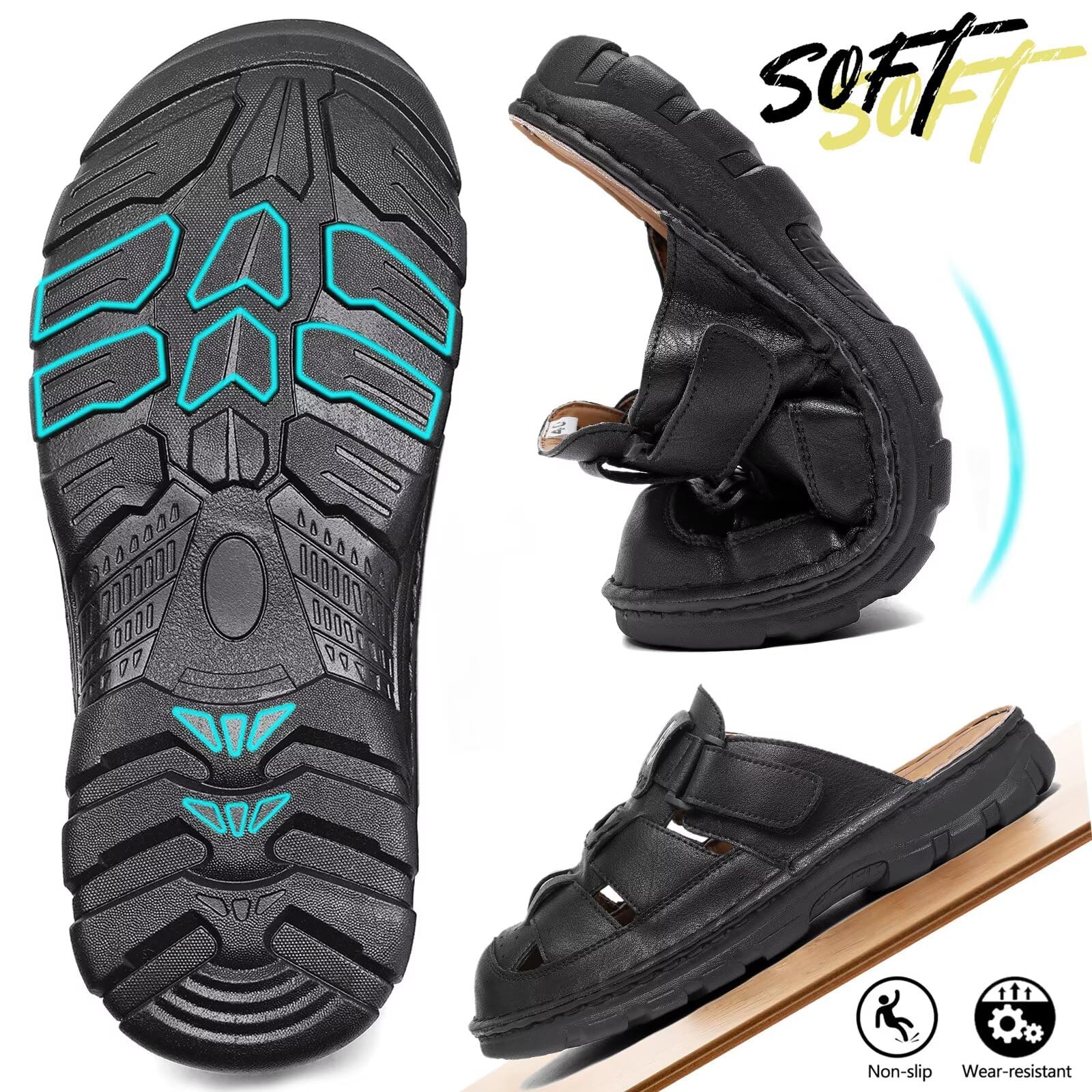 Zuecos y Mules para Hombre Sandalias de Cuero de Verano