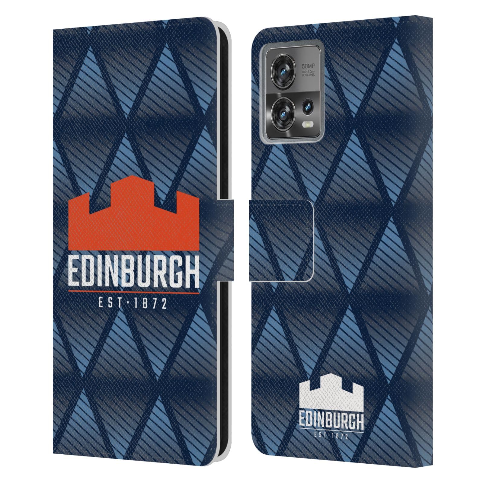 Head Case Designs Officially Licensed Edinburgh Rugby Pattern Graphics Leather Book Wallet Case Cover Compatible with Motorola Moto Edge 30 Fusion