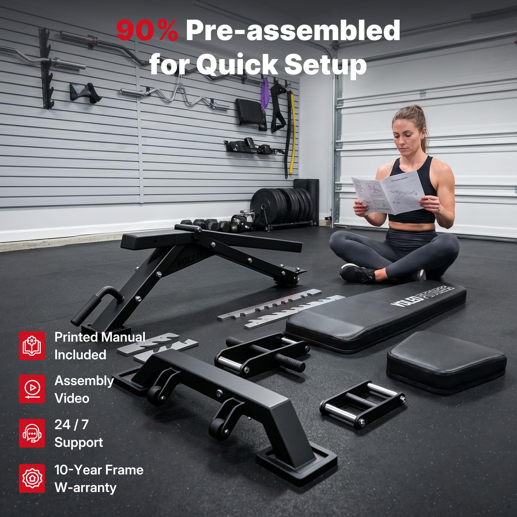Commercial Adjustable Weight Bench 2315LB ASTM Certified – 80% Pre-Assembled Heavy Duty Workout Bench for Home Gym