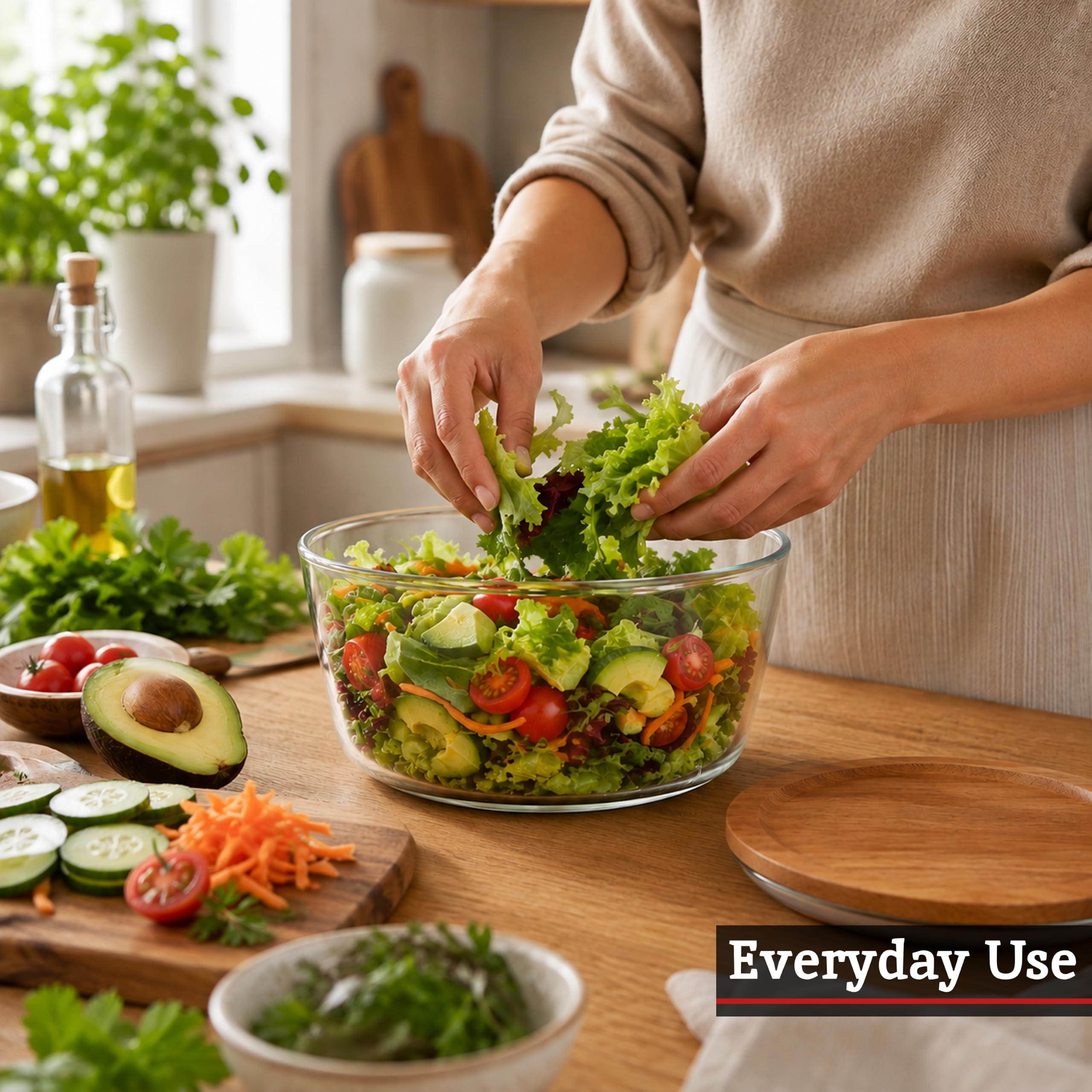 Premier Housewares - Juego de almacenamiento de alimentos de vidrio borosilicato con tapas de madera, 3 piezas