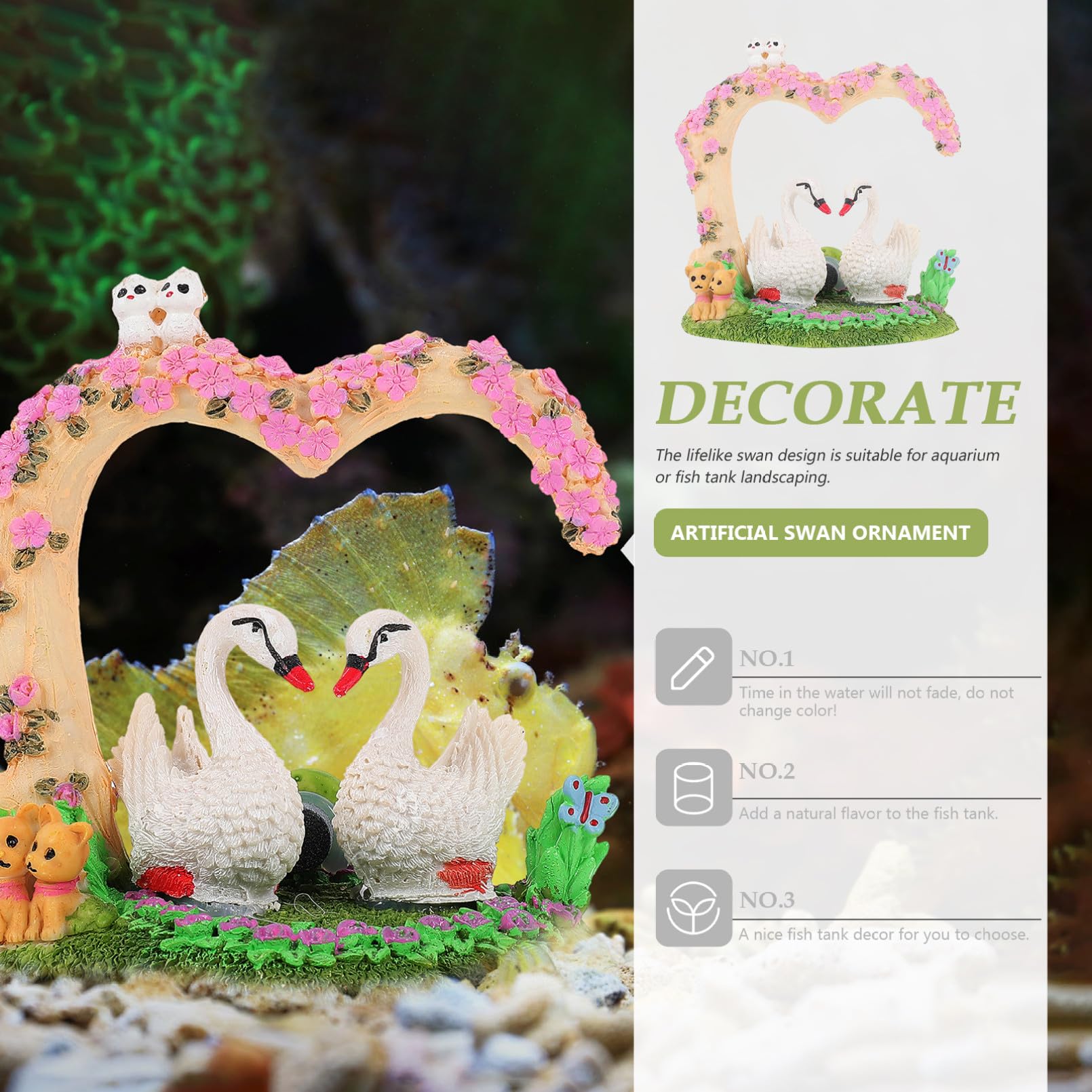 Angoily decorazioni per acquari artificiale ornamenti arredamento statua del cigno bianco carri armati Decorazioni di pesce per serbatoio delicata decorazione dell'acquario resina