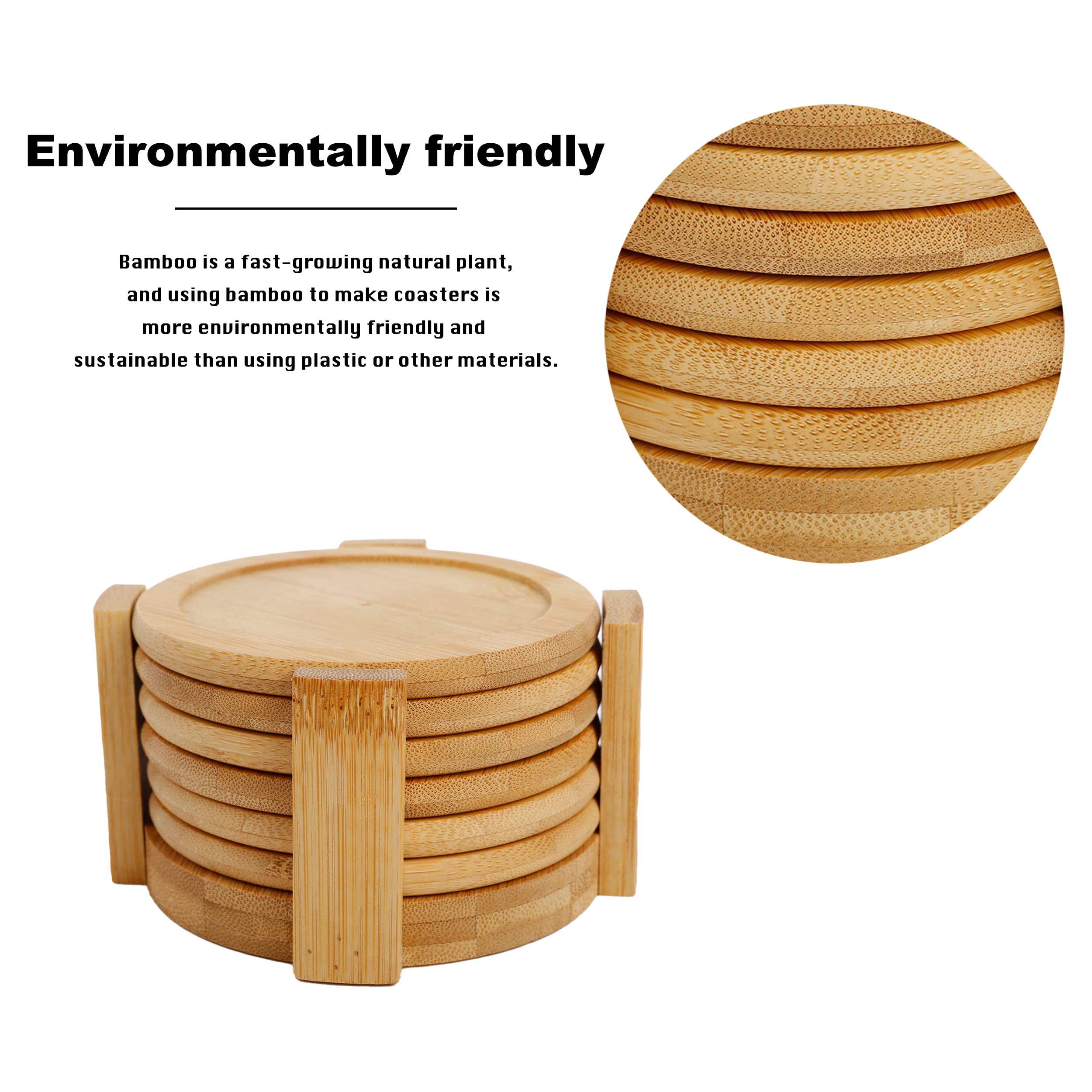 Juego de 6 Posavasos de Bambú Natural Antideslizante Redondos 10cm con Caja