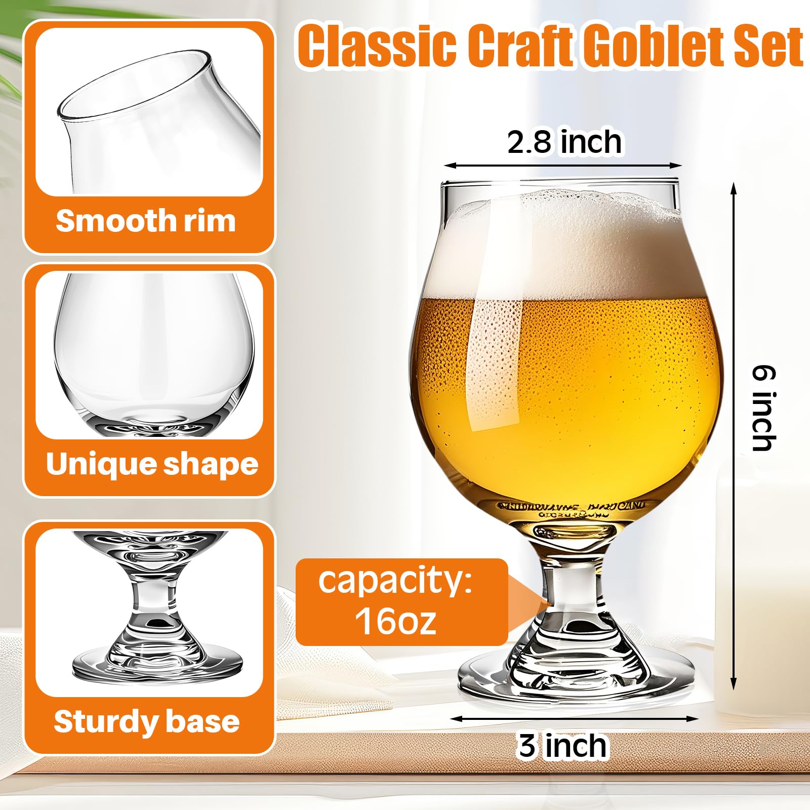 Sabary Juego de 12 vasos de cerveza clásicos de 16 onzas, estilo belga, tulipán, para despedida de soltero, fiesta de anfitrión, cristalería, IPA Ale Pilsner belga