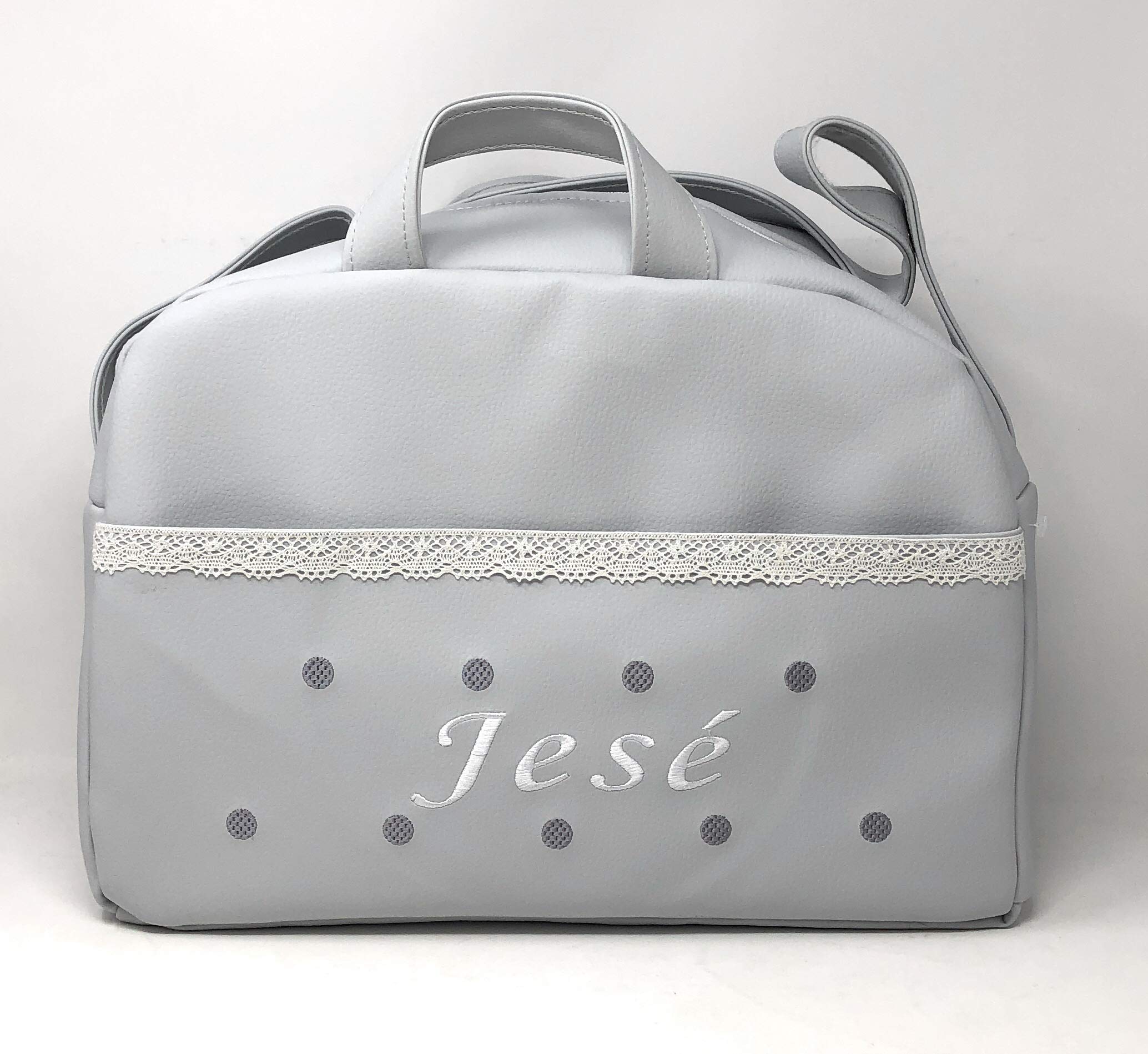 danielstore- Bolso Personalizado Bebe Carrito bebe con nombre bordado. Levante gris
