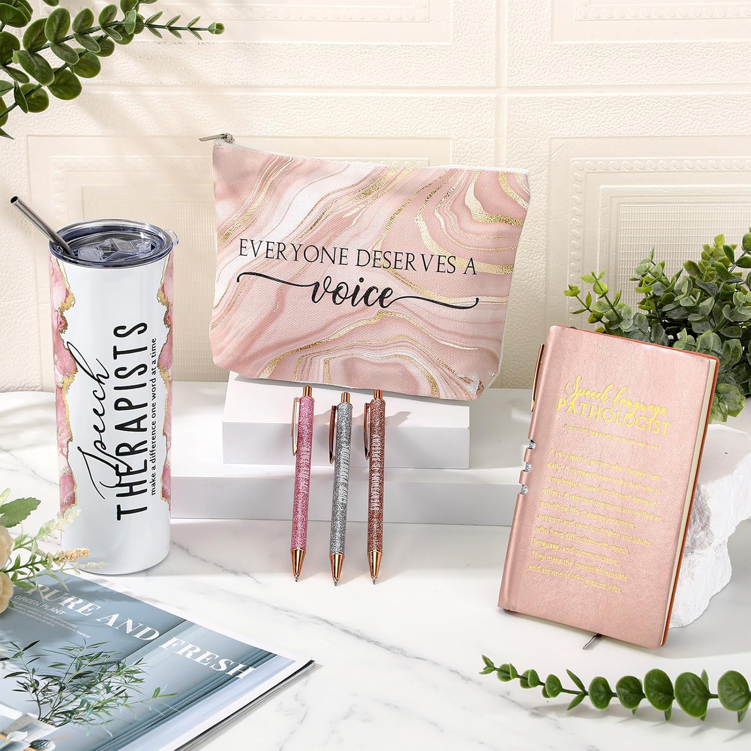 6 Pcs Speech Language Pathologist Gifts Set Speech Therapist Gift Slp Must Haves Notebook Tumbler Makeup Bag Ballpoint Pen Essentials for Women Graduation Retirement Birthday Therapy Gifts(Pink) - Image 5