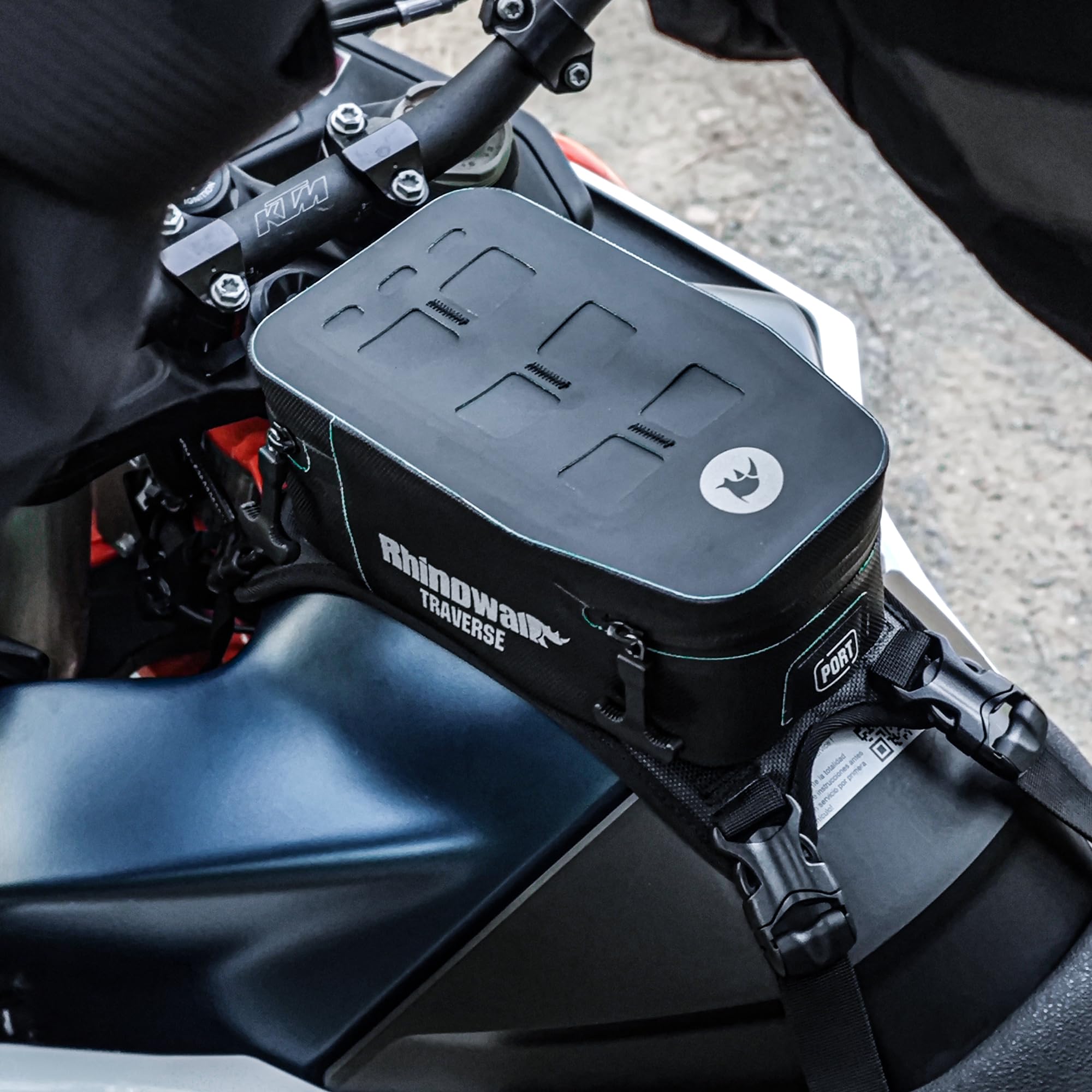 Rhinowalk Motorrad-Tankrucksack, wasserdichte Motorrad-Aufbewahrungstasche mit MOLLE-System-Kabelanschluss, passend für Honda, Yamaha, Suzuki, Kawasaki, Harley, Schwarz
