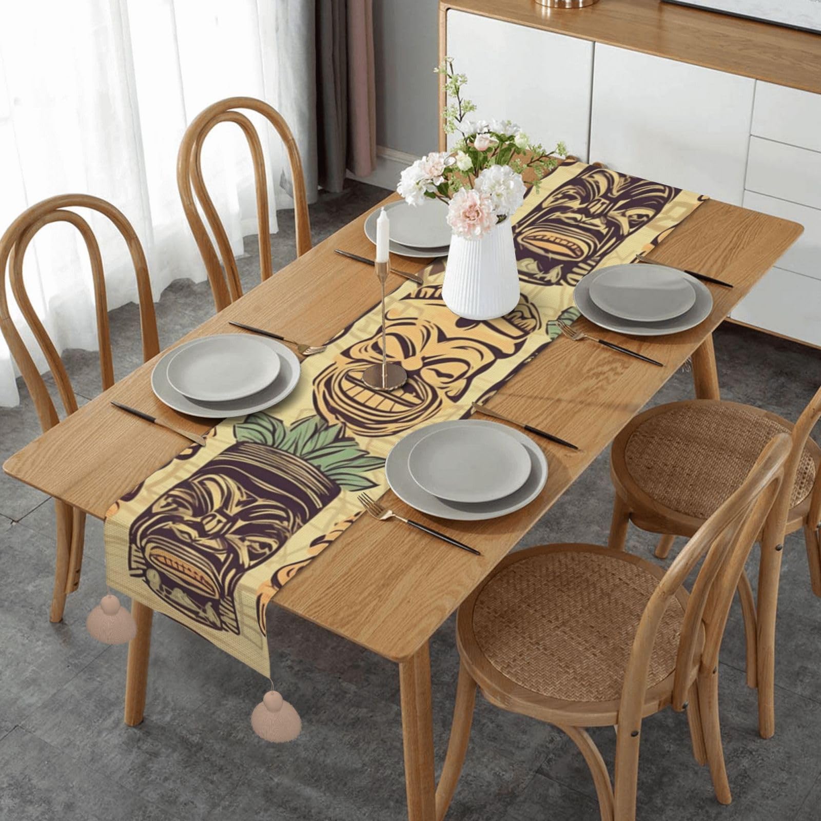 Chemin de table rustique pour déco de fête et repas d'été sous la pergola