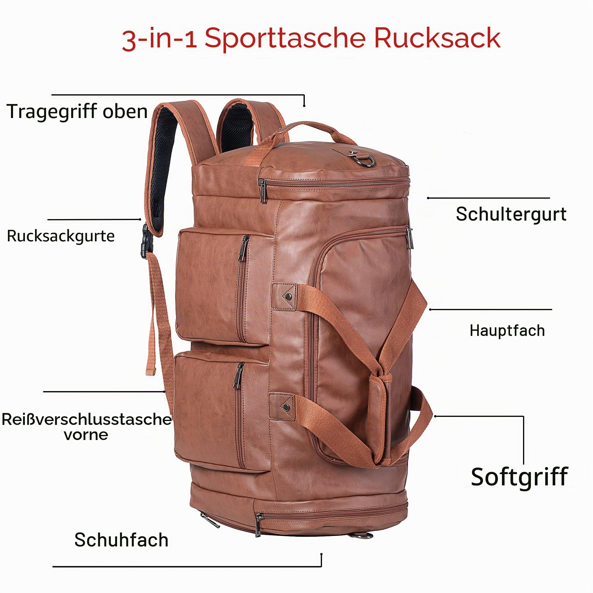 seyfocnia Reisetasche mit Schuhbeutel Reise Tasche für die Nacht, PU Leder übergroße Wochenendtasche, große Handgepäcktasche, Reisetasche für Damen und Herren