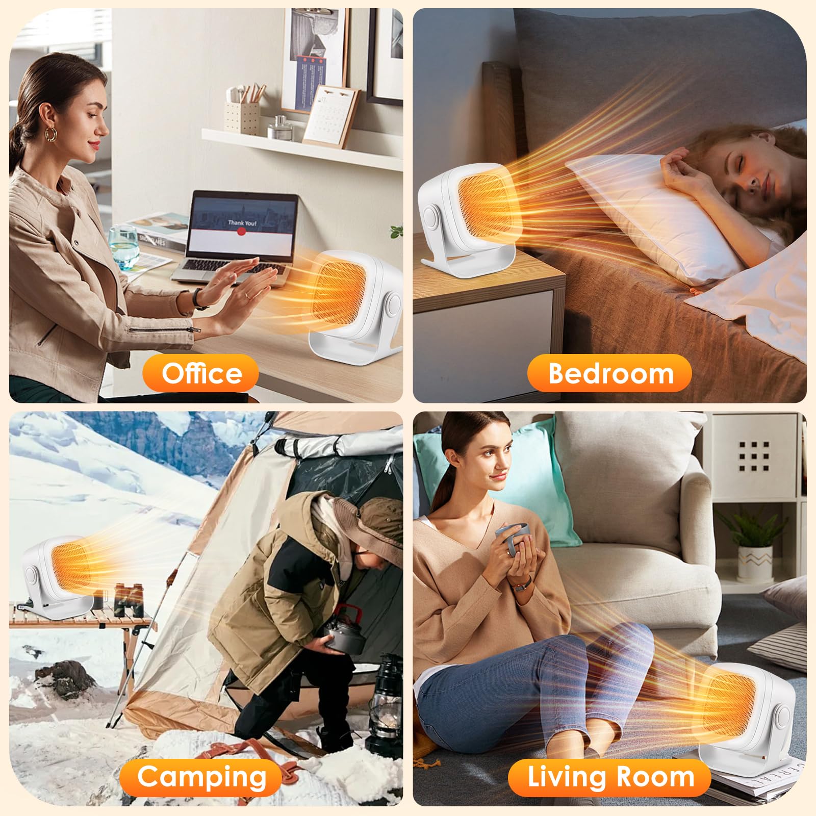 Chauffage Soufflant, PTC Mini Chauffage Electrique Oscillation à 90°, Chauffage électrique avec 2 Modes, Chauffage d'appoint Compact, Portatif Chauffage pour Salon, Chambre et Bureau
