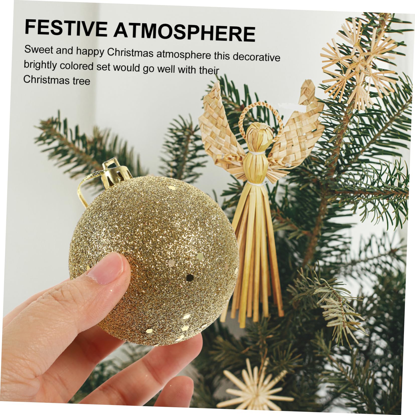 Caja de 100 Bolas Navideñas Doradas para Árbol, Adorno Colgante de Plástico Creativo, Tamaño 3-6 Cm para Ambiente Festivo y Regalos