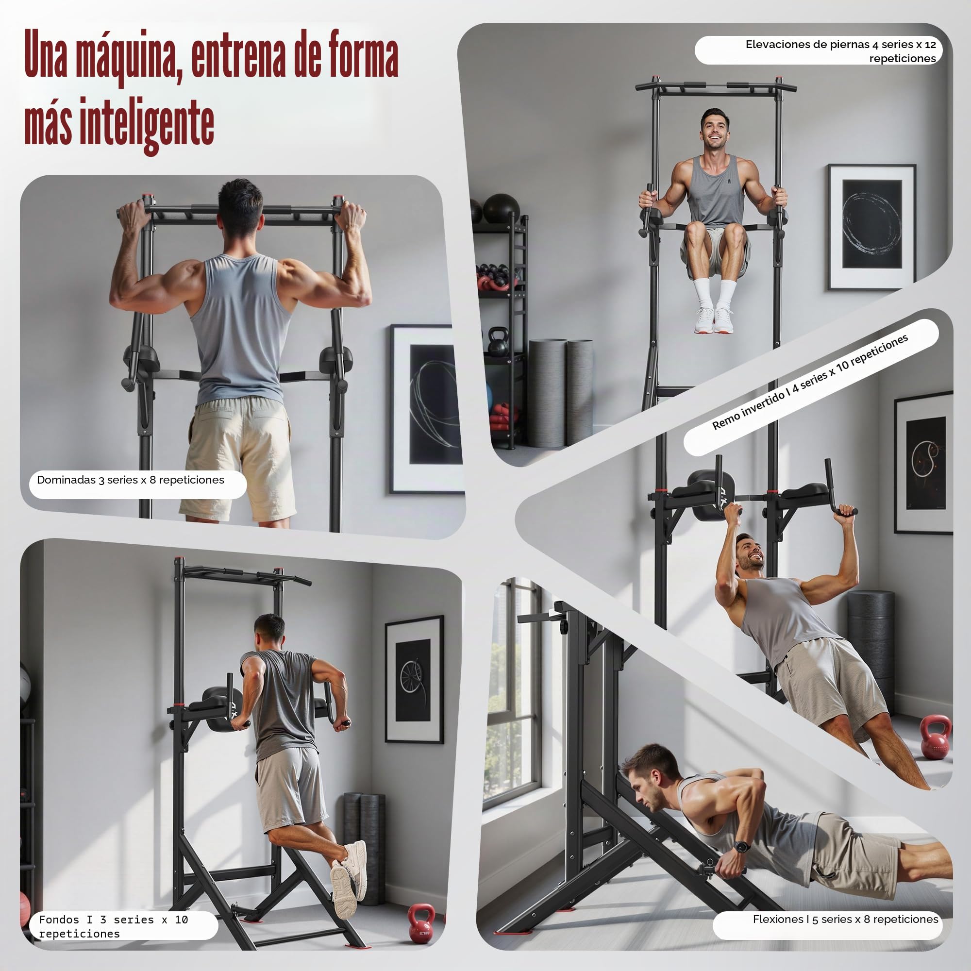 Sportsroyals Power Tower, Estación de Paralelas, Barra para Dominadas para el Equipo de Entrenamiento de Fuerza en el Gimnasio en Casa, 204 kg