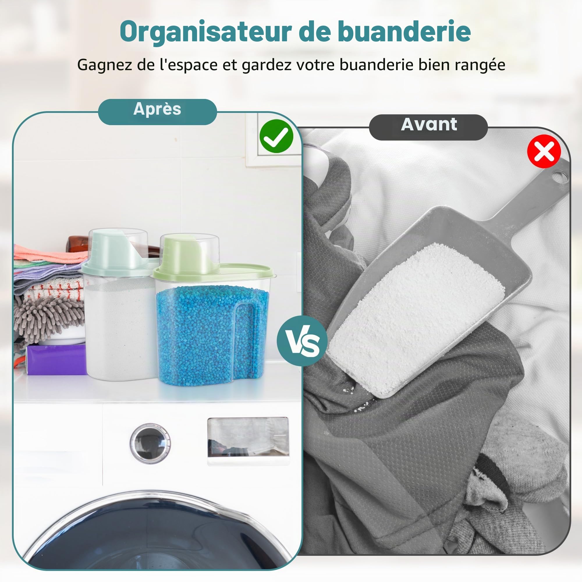 2 Pièces Distributeur Lessive Liquide, 2L Distributeur de Lessive, Durable Plastiques PP Distributeur Lessive, Incassable Doseur Lessive Liquide, Rangement Lessive pour Poudre Laver Détergent Base
