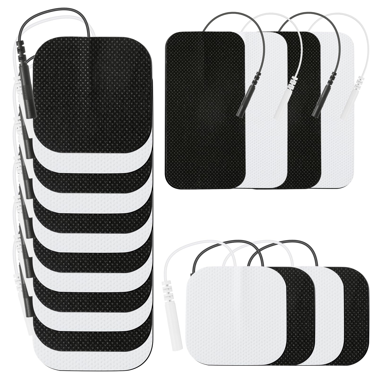 TENS Unit Reusable Electrode Pads for EMS Muscle Stimulator Massager, Self-Adhesive Latex-Free TENS Pads with Upgraded Self-Stick Performance for Electrotherapy, 10 Pairs 3 Sizes 2.0mm Pin