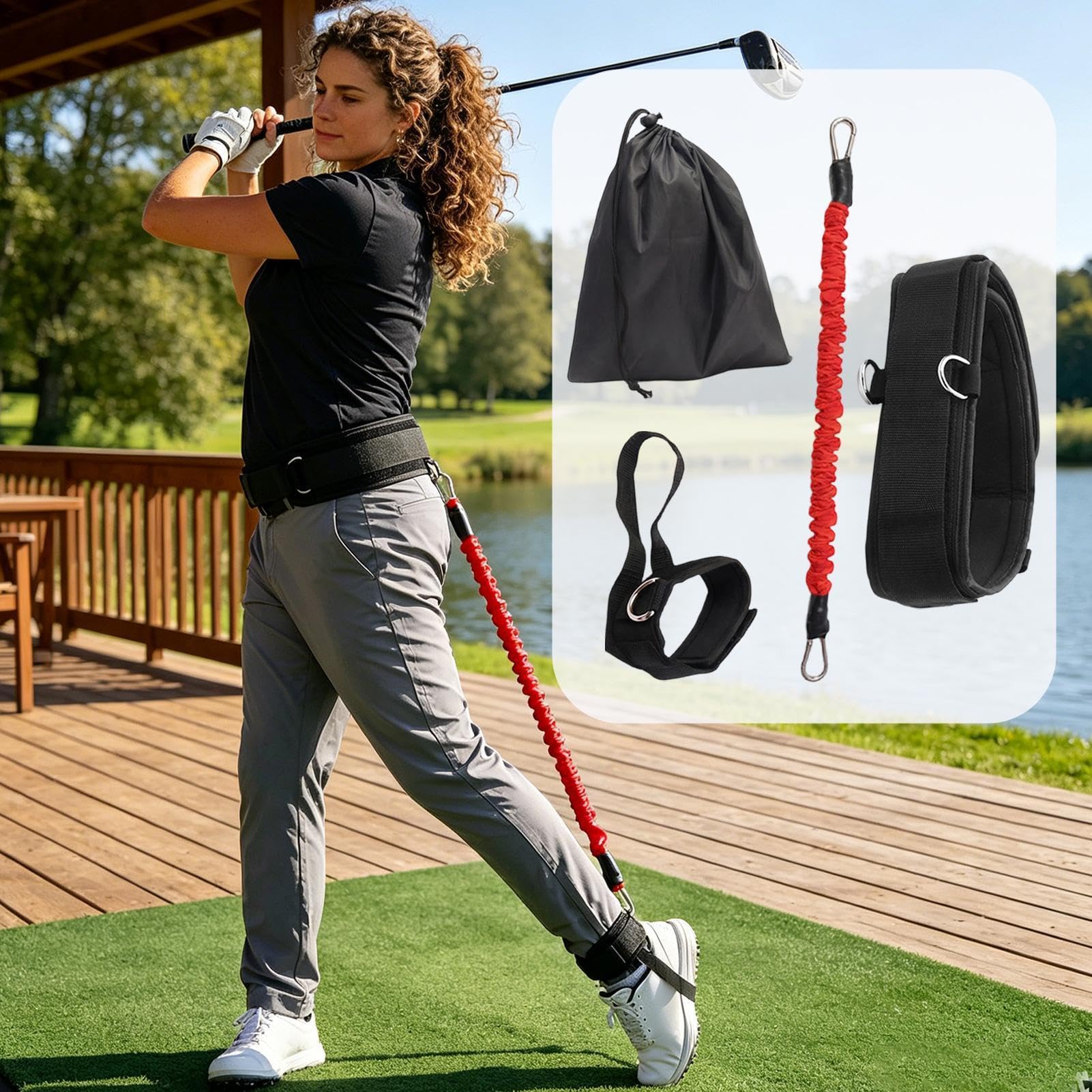 Generisch Ayuda para entrenamiento de golf con correa para el tobillo y bolsa de transporte