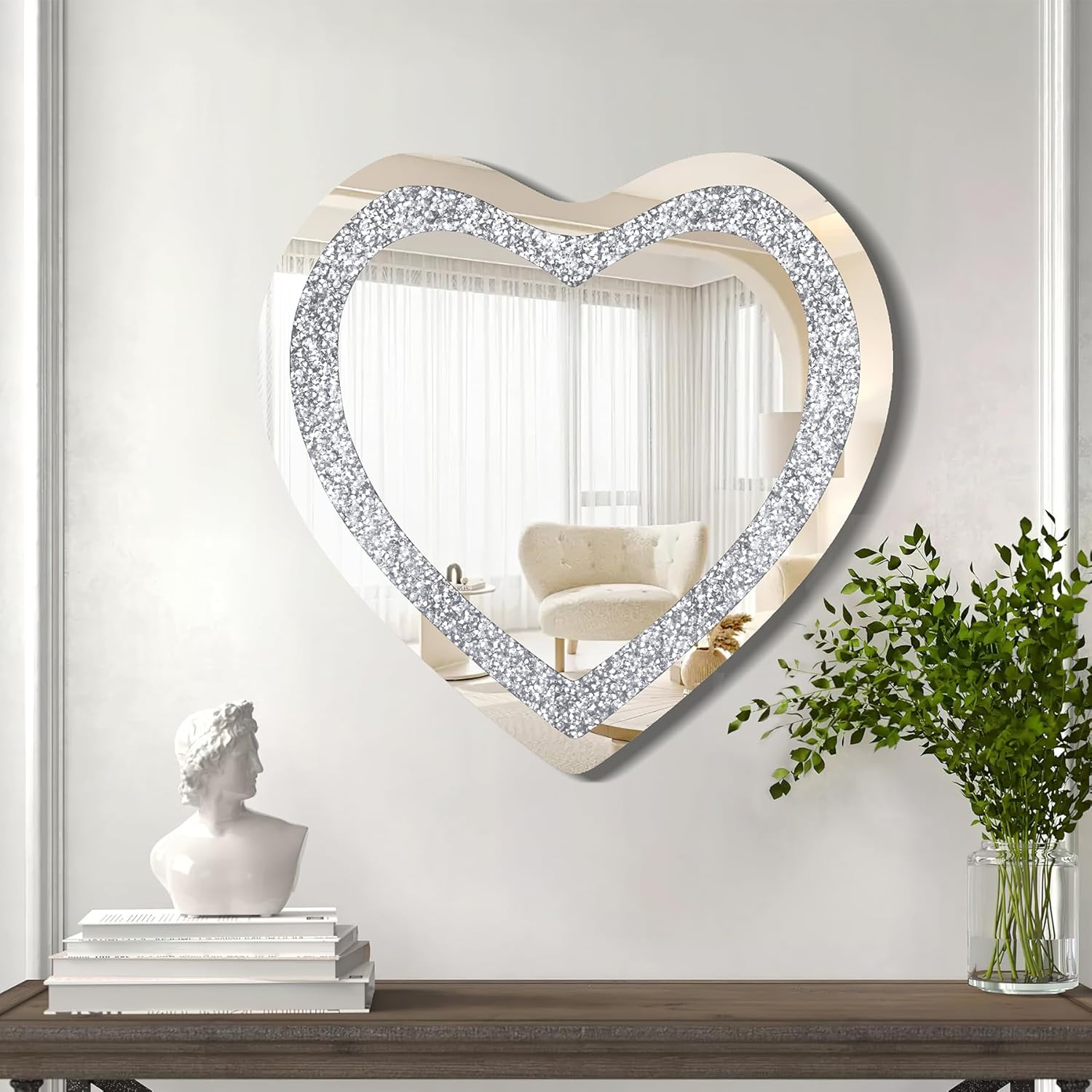 Amazon.com: Menscha Crystal Crush Diamond Wall Mirror 20''x20'' Heart ...