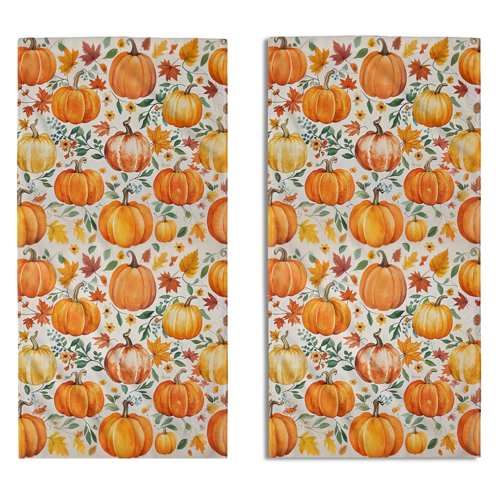Aytipun Fall Pumpkin Floal Hand Towels for Bathroom Set of 2 Autumn Harvest Theme Thanksgiving Day Holiday Print Decorative Handtowels Soft Absorbent Bath Towel for Home Guest Room Hotel Gym Spa