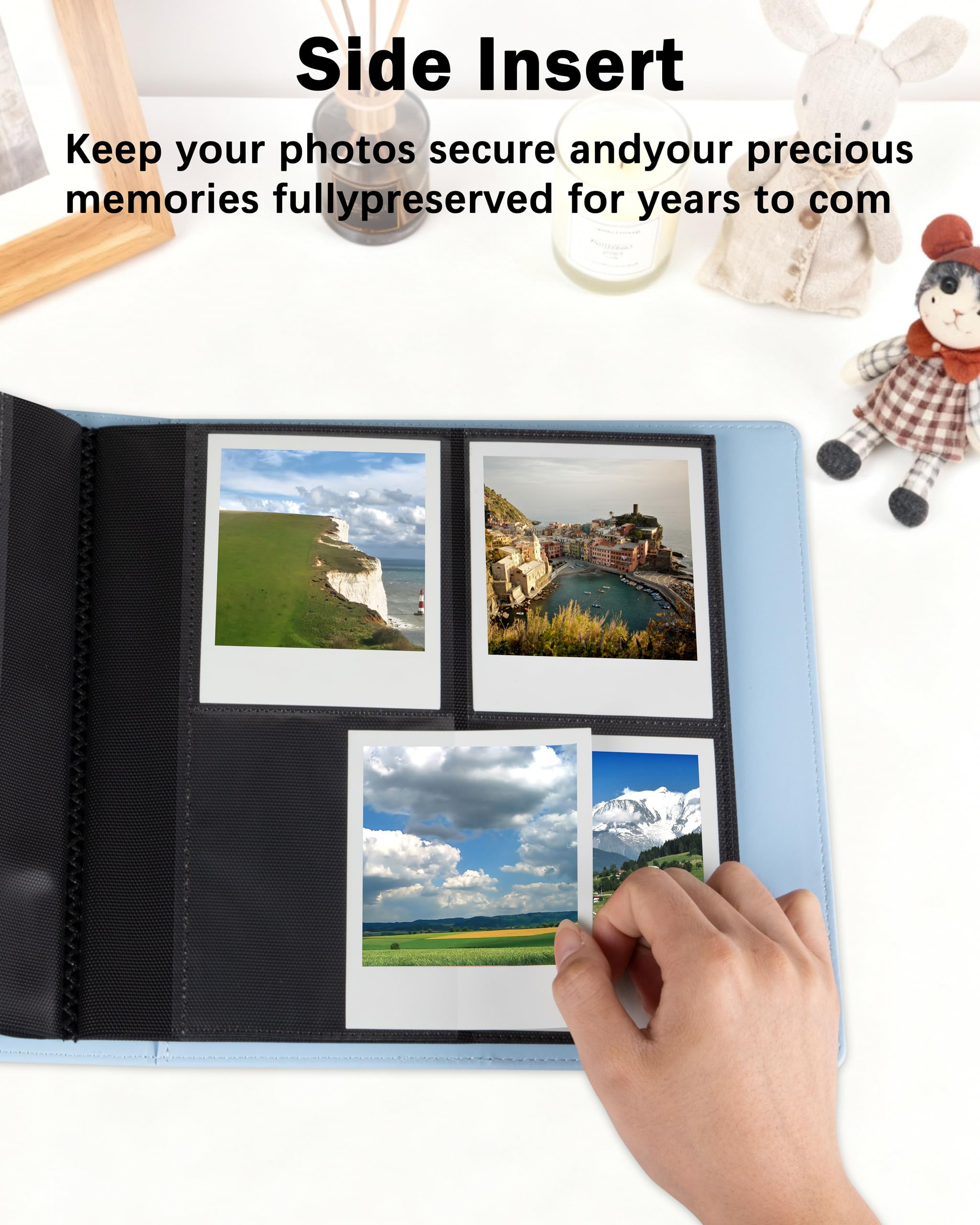 Album fotografico 256 tasche per Polaroid i-Type/600/SX-70 foto istantanee, compatibile con Fujifilm Wide 300/400, in pelle vegana con finestra frontale (blu)