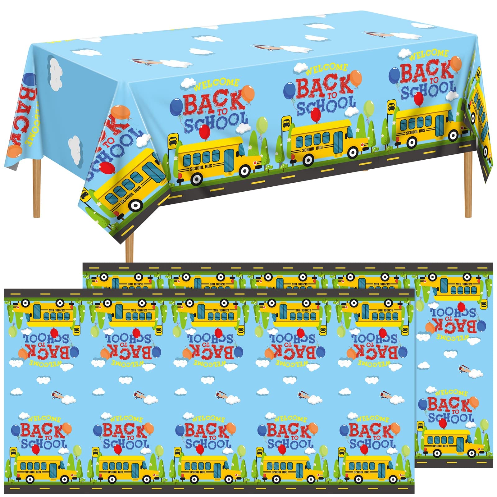 durony2 Pieces Welcome Back to School Party Tablecloth Table Cover Waterproof First Day of School Plastic Tablecloth Durable Rectangle Table Cover for Party (108 x 54 Inches)