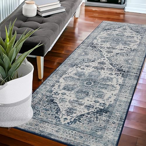 Alfombra de área de 2 x 6 pies, tribal, envejecida, para entrada, medallón vintage, alfombra para interiores, alfombra de pelo bajo, suave,