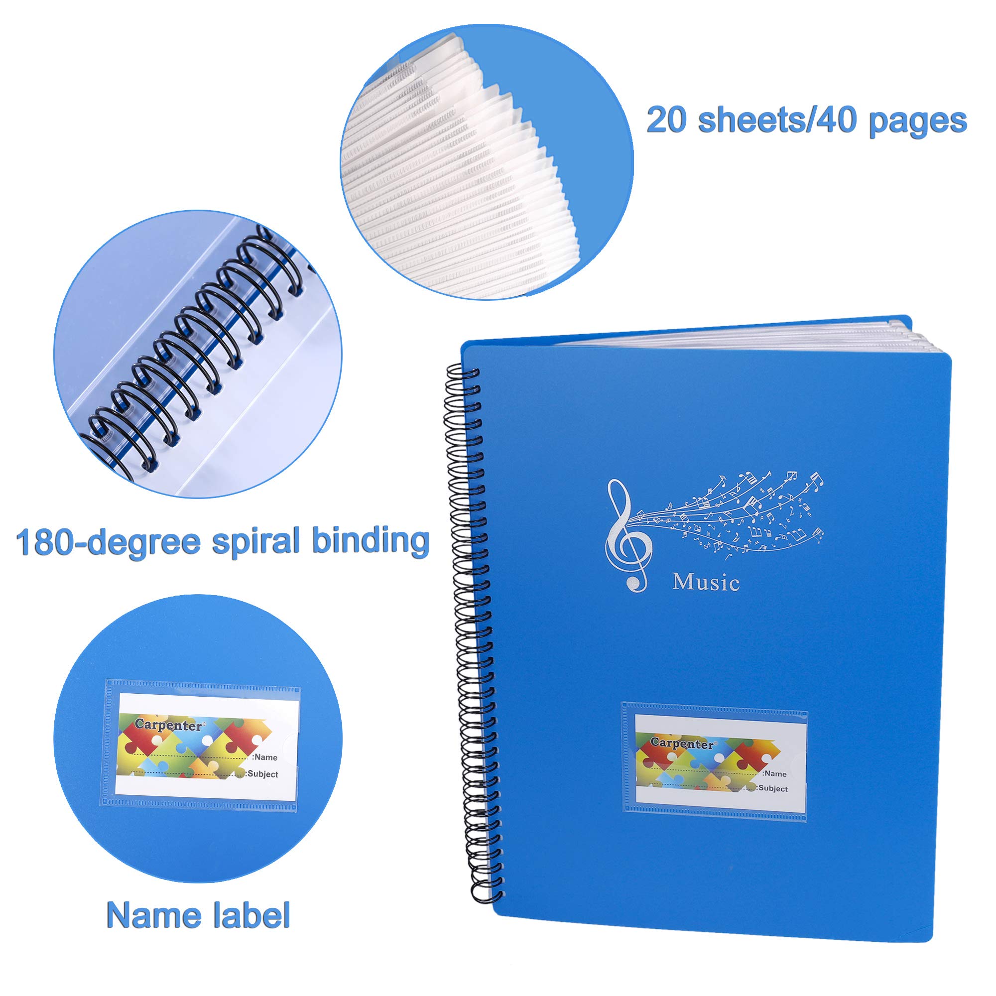 Notenmappe für Notenblätter beim Spielen A4 Größe Papier Dokumente Halter Aufbewahrung 40 Taschen Clef, Musik Tabelle Datei Ordner, Kunststoff Konzert-Chorfolder für Musiker und Band Music Note