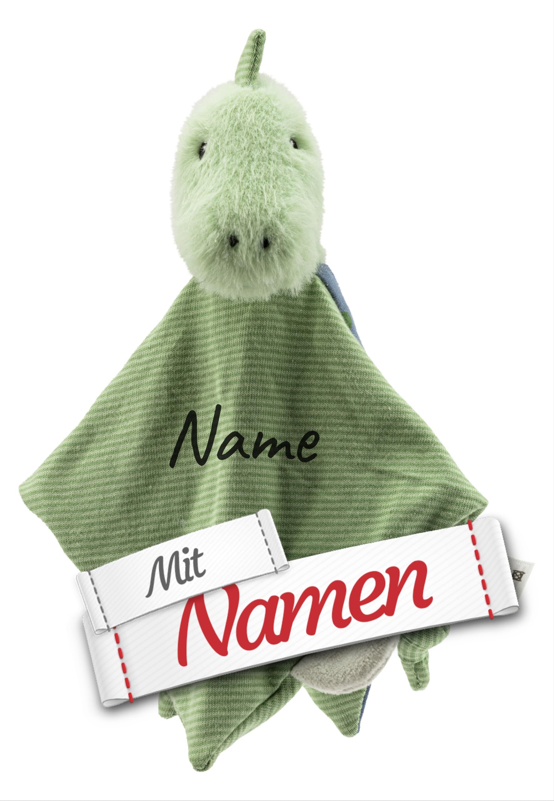 Sterntaler Dino Rexi Schmusetuch Bestickt mit Namen - Dinosaurier Schnuffeltuch mit Rassel und Knoten, Personalisierte Baby Geschenke