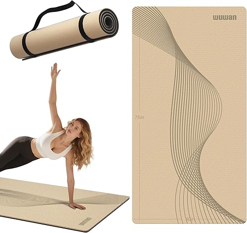 Esterilla de yoga grande de 2.953 x 1.575 x 0.394 in (25 pulgadas), extra gruesa y ancha, TPE respetuosa con el medio ambiente, alfombrilla de