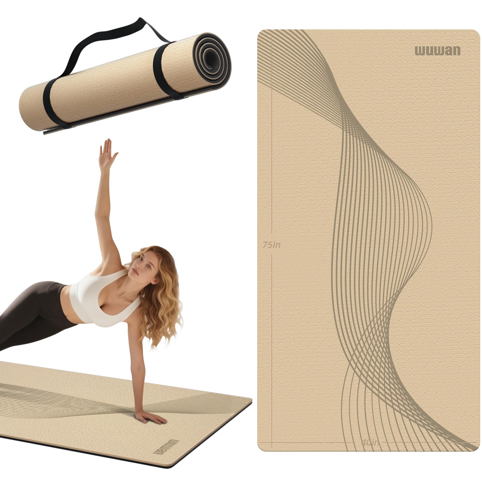 Large Yoga Mat 76x 40x10mm 2 5 inch Extra Thick Wide TPE Fitness Mat Printed Non-Slip Exercise Mat