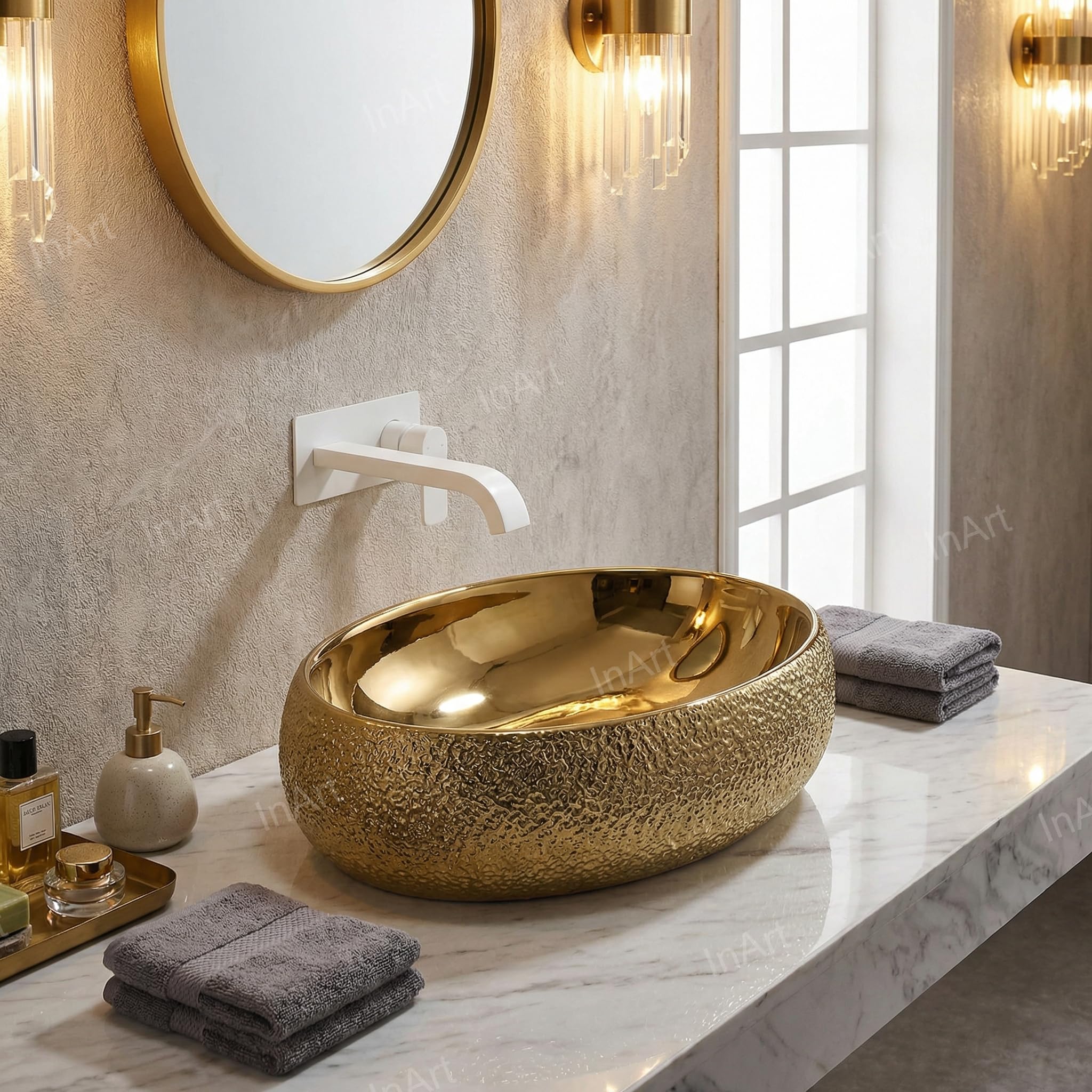 Gold Wash Basin - Ceramic Oval Sink - 24" FREE SHIPPING -4
