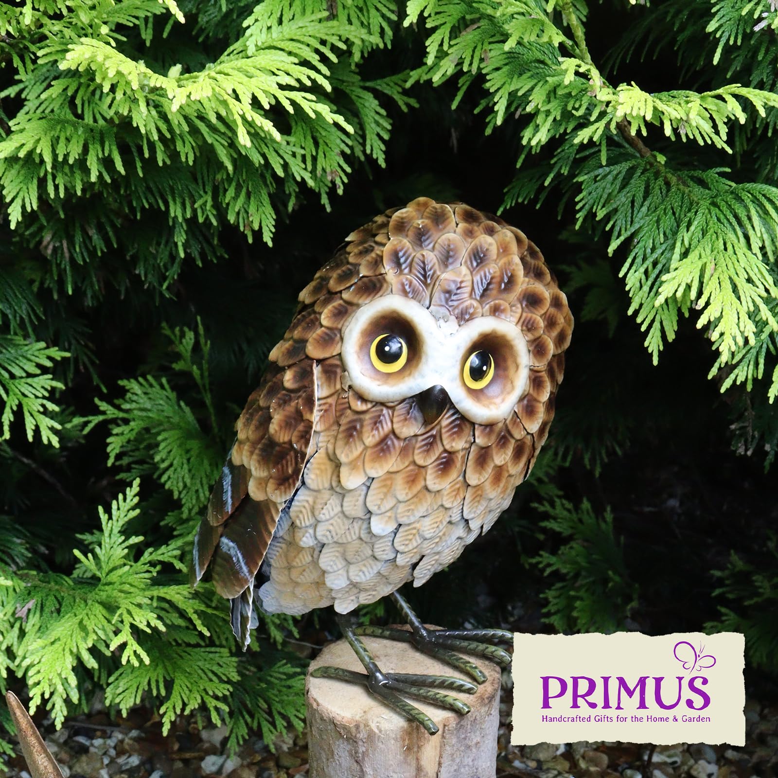 Primus Gartenskulptur Kleine Stehende Eule Aus Metall - 28x20x13 Cm, Braun, Für Garten, Terrasse Oder Wohnraum