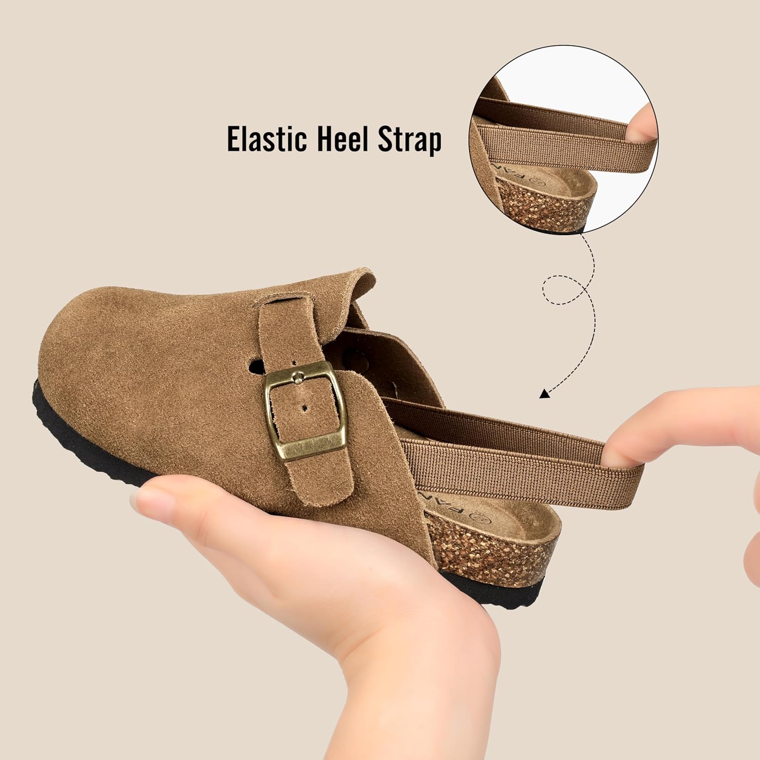FANTURE Kids Suede Clogs Toddler Clogs Boys Girls Cork Footbed Sandals Adjustable Buckle Mules Kid Slippers Flat Shoes-U425RMBT1031.ET-Brown-29