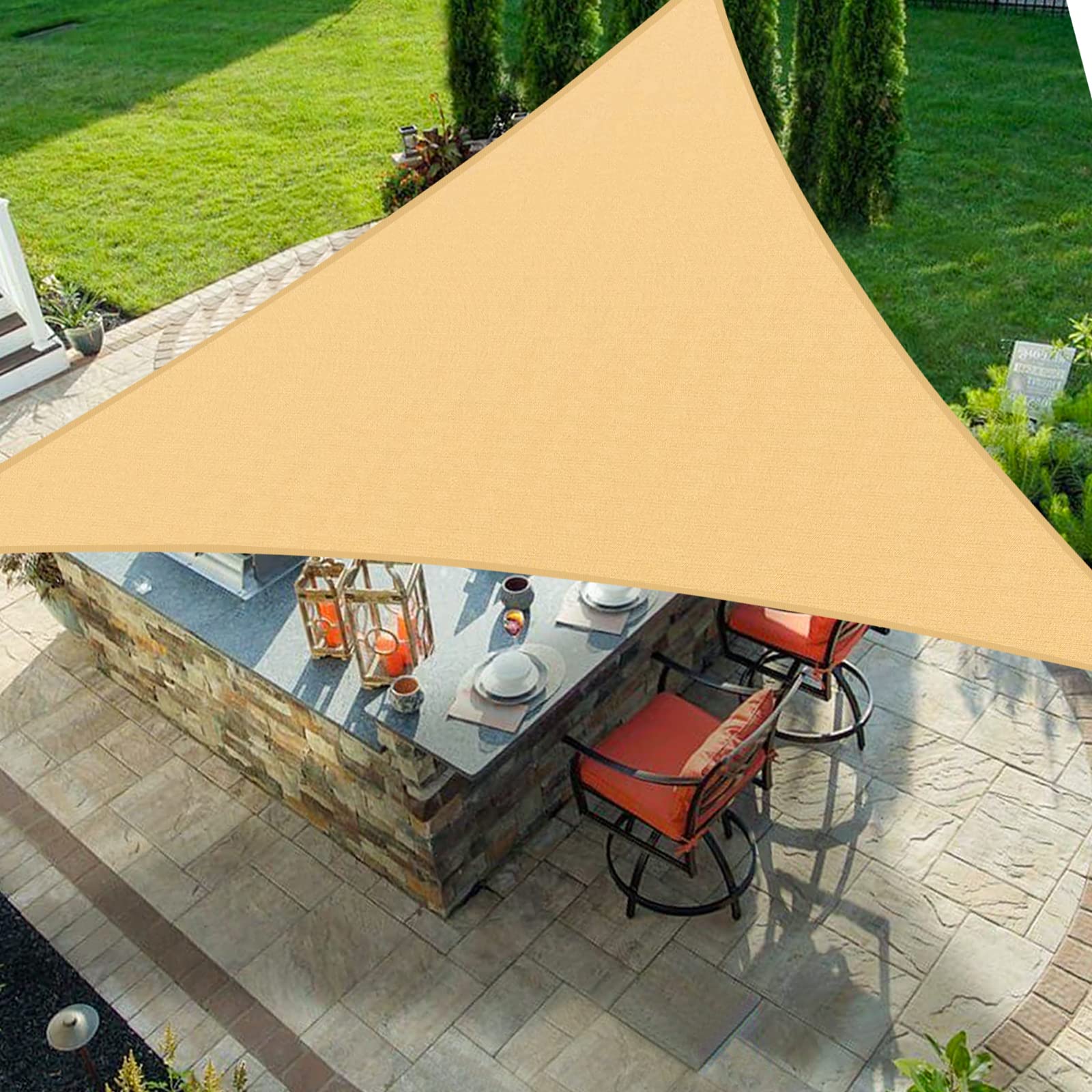 BELLE DURA 8'X8'X8' Triangle Sand Sun Patio Shade Sail Canopy Use for Patio Backyard Lawn Garden