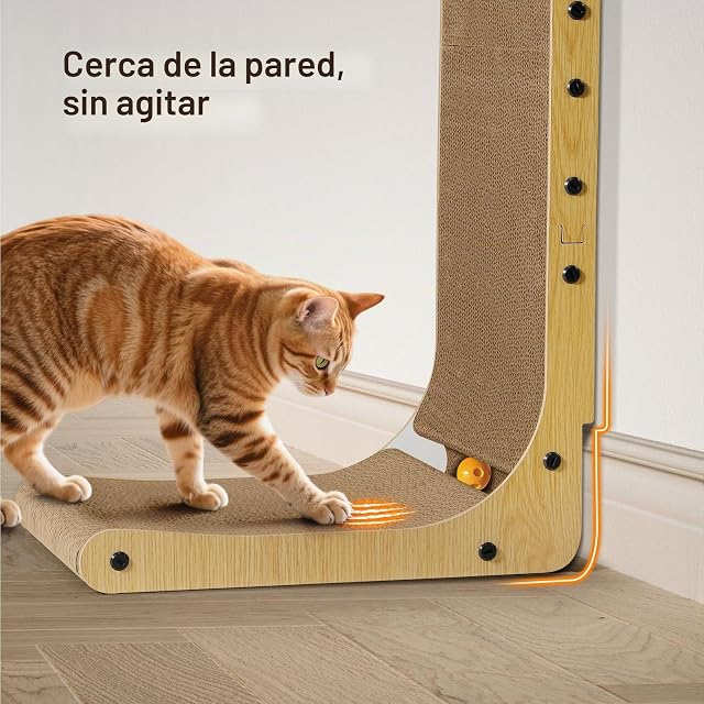 Foto 3 de 8 de Gimars Rascador de Gato Grueso en Forma de L de 68 cm, Tabla de rascar con Bolas de Felpa y Hierba gatera