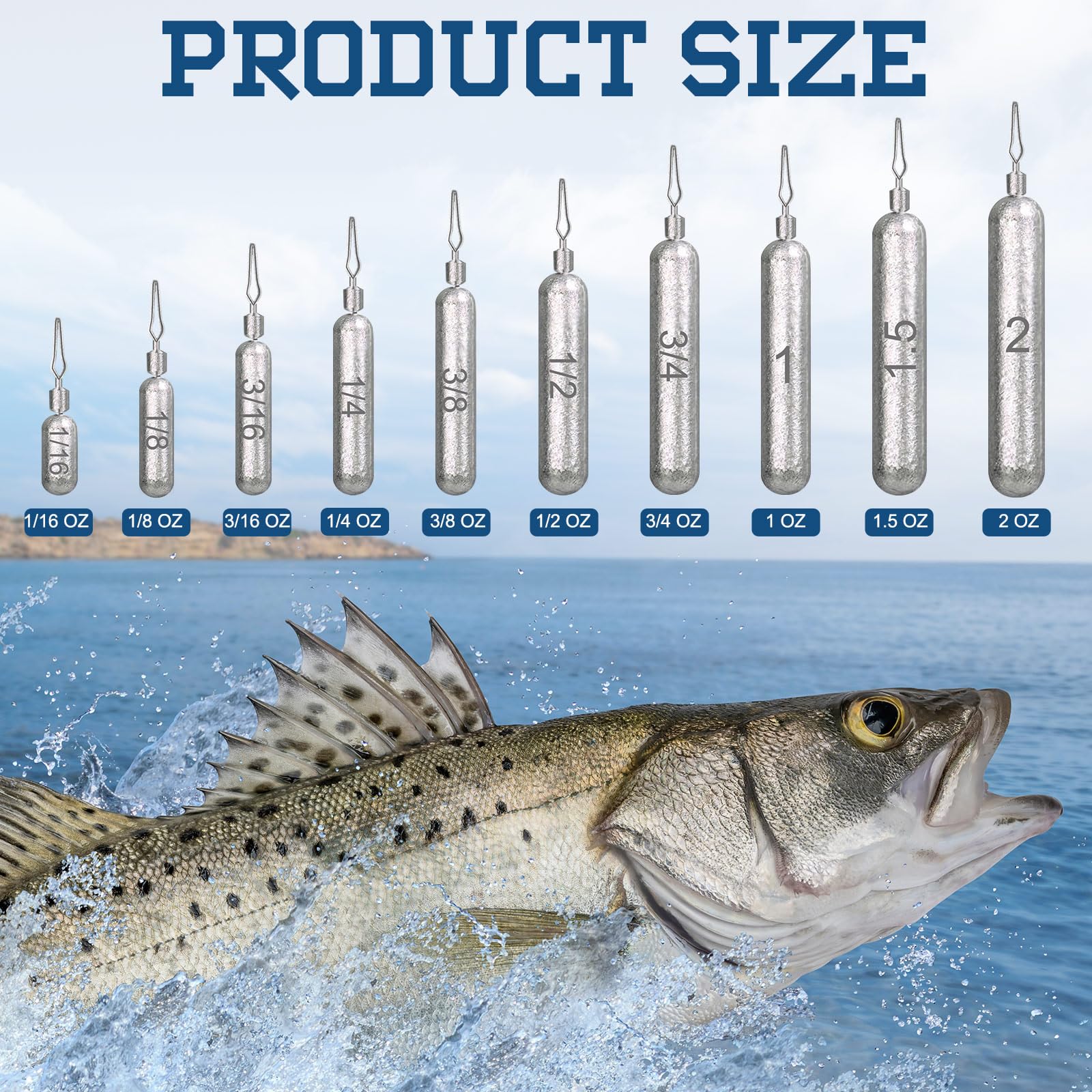 Yaocom 210pcs Drop Shot Weight Skinny Pencil Shaped Fishing Sinkers Rig for Ocean Saltwater Surf Bass Fishing Casting Gear Tackle 1/16oz, 3/16oz, 1/8oz, 1/2oz, 3/8oz, 1/4oz, 3/4oz, 1oz, 1.5oz, 2oz