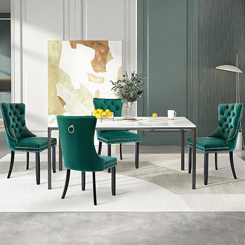 Miniatura 8 de SoarFlash Juego de 4 Sillas de Comedor de Terciopelo, Silla Lateral de Respaldo Alto, Silla Lateral Tapizada Moderna de Alta Gama con Capitoné y