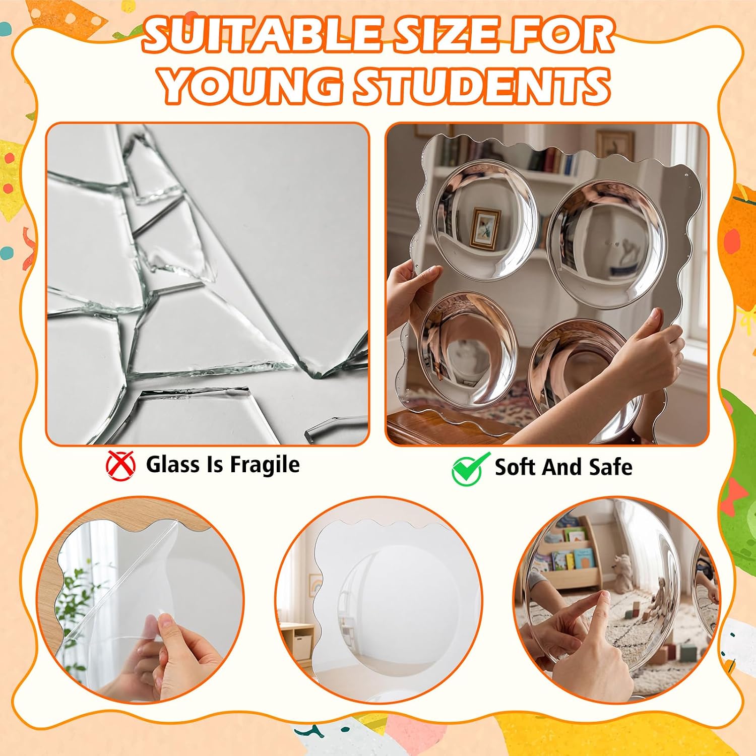 Tallew Sensory Wall Bubble Mirror 4 Bubbles Sensory Toys for Kids 19.3 x 19.3 Inches Large Acrylic Bubble Mirror Wall Decoration for Preschool Classroom Playroom