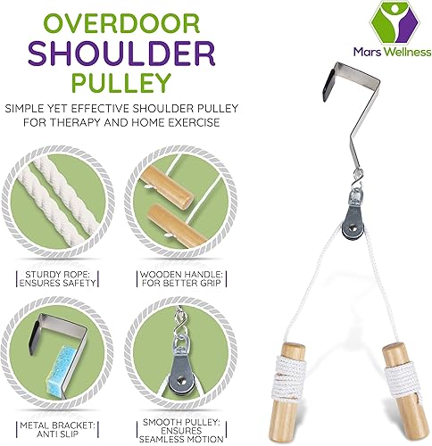 Miniatura 7 de Sistema de ejercicio de terapia de polea de hombro para puerta superior - Manijas de madera con soporte de puerta de metal
