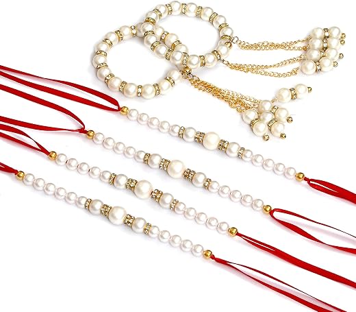 Sanvatsar Beautiful Combo Of 4 Motiladi Rakhi &amp; Kada For Brother|For Bhaiya|For Bhaiya &amp; Bhabhi For Unisex Adult