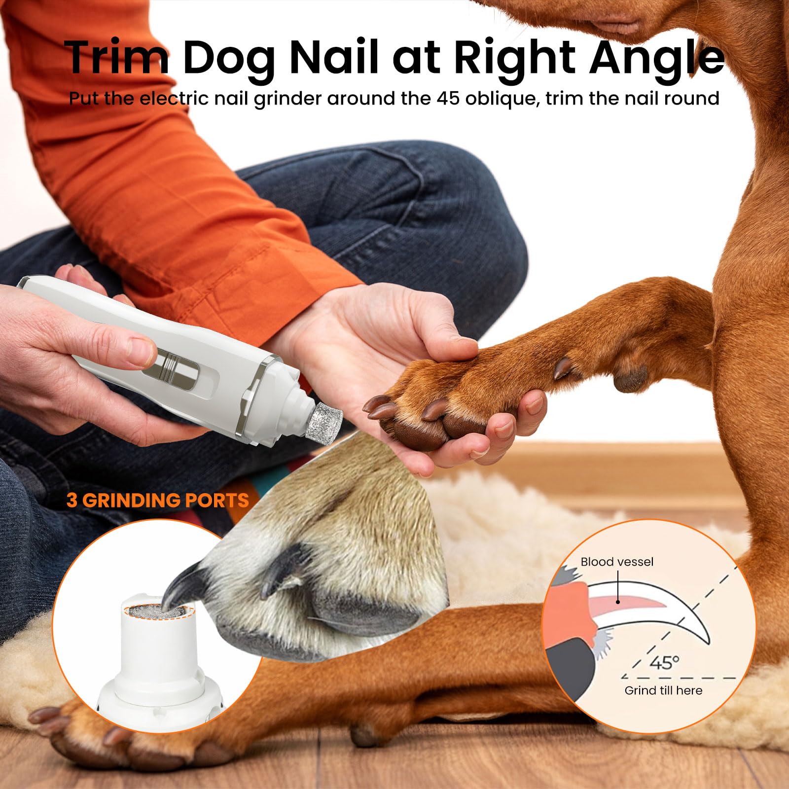 Tife Dog Nail Grinder,2 Speed Electric Rechargeable Dog Nail Trimmer,Quiet and Low-Vibration Pet Nail Grinder,Painless Dog&Cat Grooming Supplies for Large Medium Small Pets - image 6