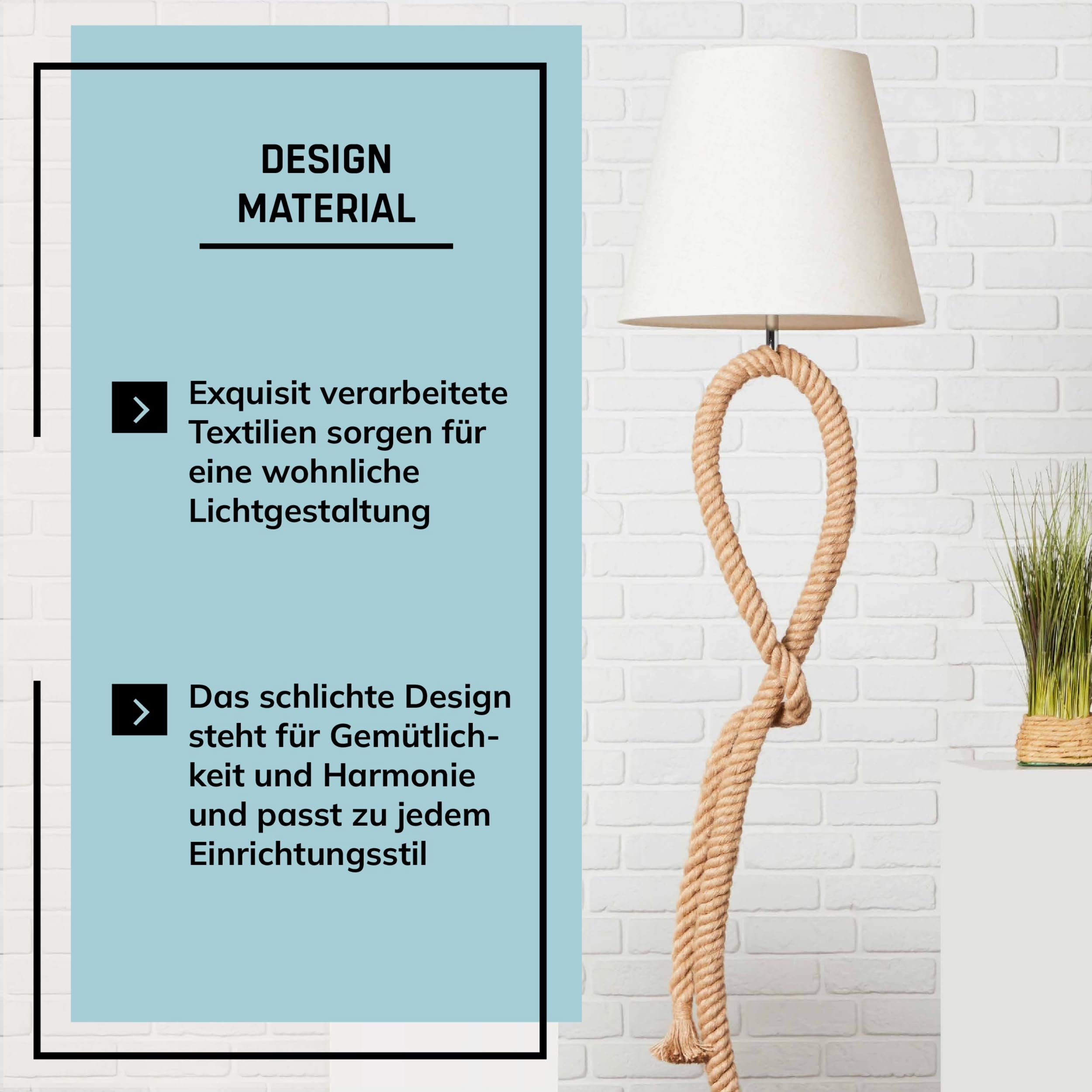 Lightbox Standleuchte 1-flammig - Stehleuchte in natur/weiß - Stehlampe für Wohnzimmer, Schlafzimmer & Esszimmer - exkl. E27 LED