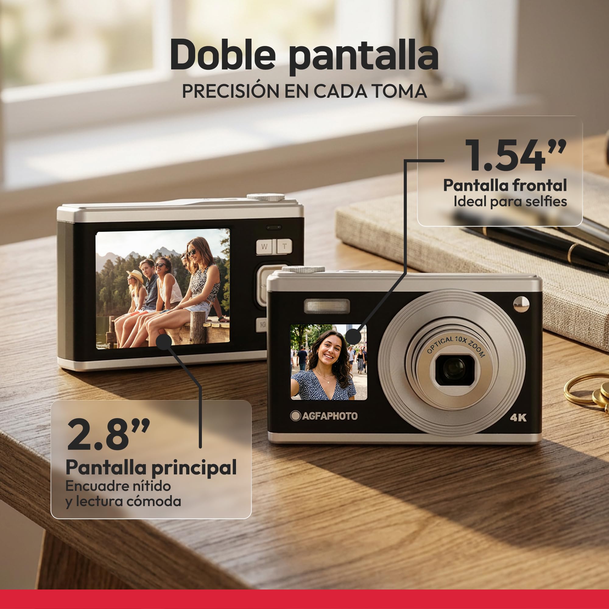 AGFA Photo Realishot DC9200 - Cámara Digital Compacta, 24 MP, Vídeo 4K, Zoom Óptico 10x, Pantalla Doble 2,8" + 1,54", Sensor CMOS, Estabilización de Imagen, Batería de Litio - Plata