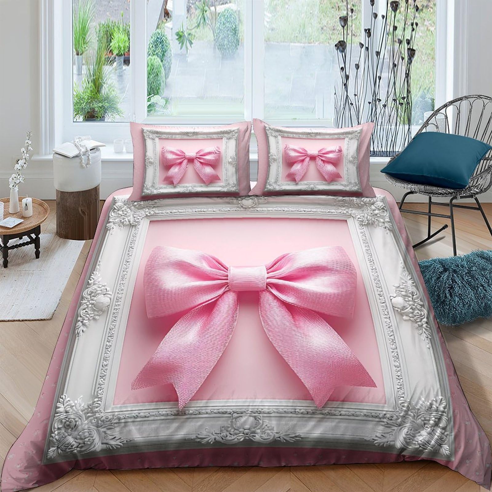Ctjqhvkz Style-10 3D Printed Pink Bow Fitted Sheet Microfiber Decorative Ribbon Bed Cover Anti-Slip For Bedroom Guest Room Easy Care Single（135X200cm）