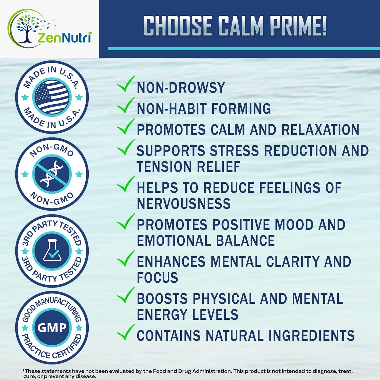 Calm Prime Stress Relief Supplement Non-Drowsy | Mood Support Supplement | Mood Boost | Vegan Daytime Stress Supplements Calm Aid | Stress Vitamins - Ashwagandha, Valerian Root - 60 Count