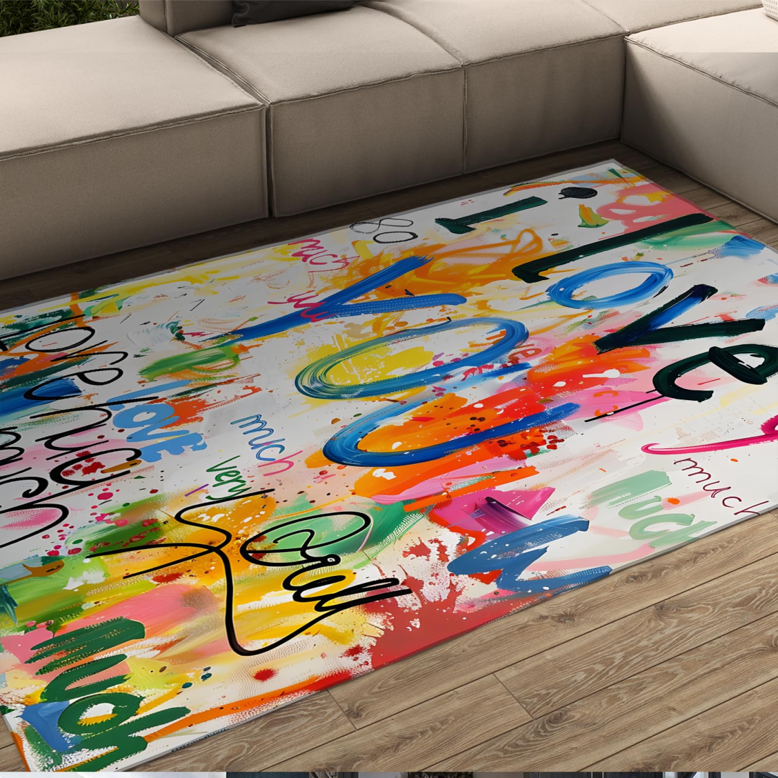 Tapis extérieur intérieur doux pour terrasse résistant aux taches avec motif alphabet