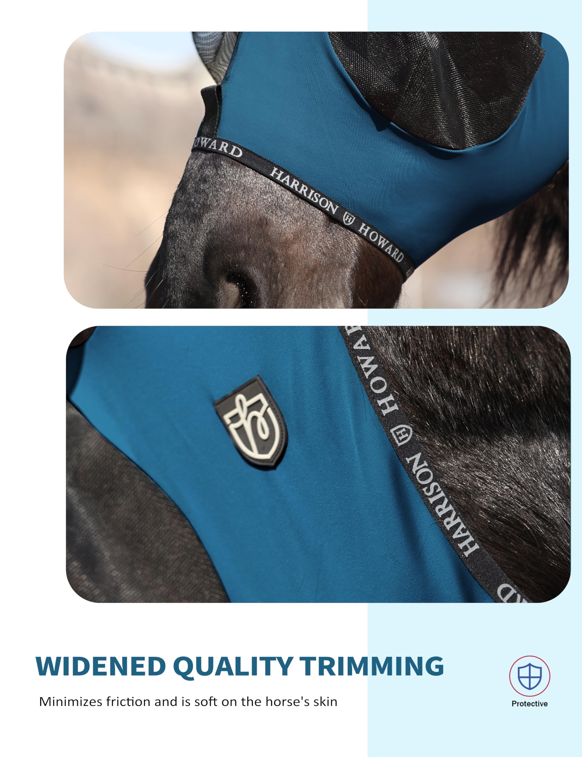 Harrison Howard Maschera antimosche per cavalli con apertura Forelock, traspirante, protezione UV, blu pavone, M