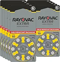 Rayovac Pilhas extras para aparelho auditivo tamanho 10. Baterias de aparelho auditivo de zinco-ar sem mercúrio de longa duração - 1,45 v (60 baterias)