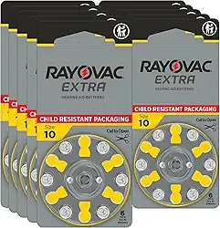 Rayovac Pilhas extras para aparelho auditivo tamanho 10. Baterias de aparelho auditivo de zinco-ar sem mercúrio de longa duração - 1,45 v (60 baterias)
